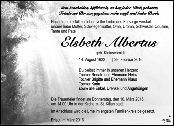 Traueranzeige von Elsbeth Albertus von Südthüringer Presse