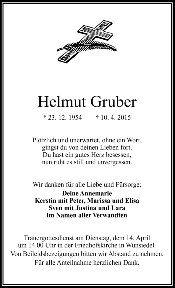 Traueranzeige von Helmut Gruber von Frankenpost