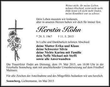Traueranzeige von Kerstin Köhn von Südthüringer Presse