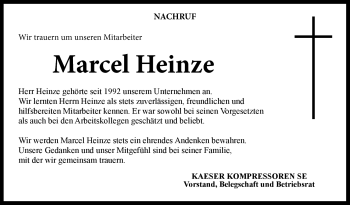 Traueranzeige von Marcel Heinze von Neue Presse Coburg