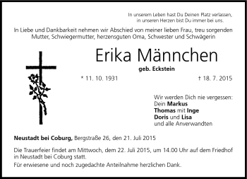 Traueranzeige von Erika Männchen von Neue Presse Coburg