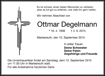Traueranzeige von Ottmar Degelmann von Frankenpost
