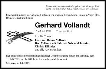 Traueranzeige von Gerhard Vollandt von Südthüringer Presse