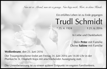 Traueranzeige von Trudl Schmidt von Neue Presse Coburg