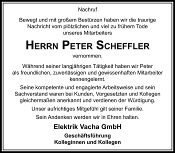 Traueranzeige von Peter Scheffler von Südthüringer Presse