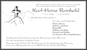 Traueranzeige von Karl-Heinz Reinhold von Frankenpost