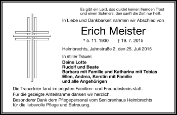 Traueranzeige von Erich Meister von Frankenpost