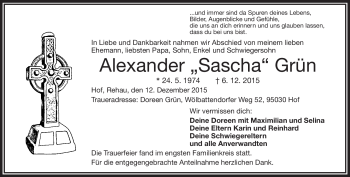 Traueranzeige von Alexander 