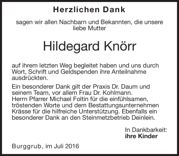 Traueranzeige von Hildegard Knörr von Neue Presse Coburg