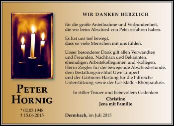 Traueranzeige von Peter Hornig von Südthüringer Presse