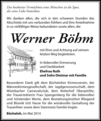 Traueranzeige von Werner Böhm von Südthüringer Presse