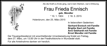 Traueranzeige von Frieda Ennisch von Frankenpost