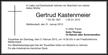 Traueranzeige von Gertrud Kastenmeier von Frankenpost