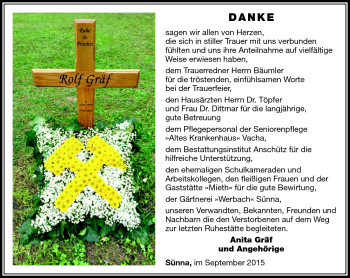 Traueranzeige von Rolf Gräf von Südthüringer Presse