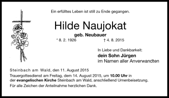 Traueranzeige von Hilde Naujokat von Neue Presse Coburg