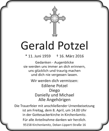 Traueranzeige von Gerald Potzel von Frankenpost