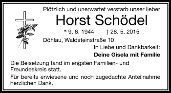 Traueranzeige von Horst Schödel von Frankenpost
