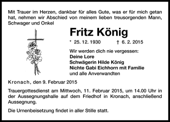 Traueranzeige von Fritz König von Neue Presse Coburg