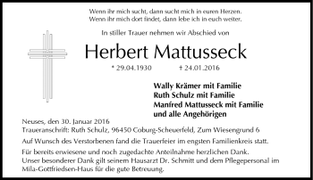 Traueranzeige von Herbert Mattusseck von Neue Presse Coburg