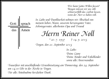 Traueranzeige von Reiner Noll von Frankenpost