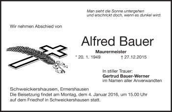 Traueranzeige von Alfred Bauer von Neue Presse Coburg