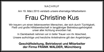 Traueranzeige von Christine Kus von Frankenpost