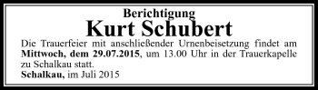 Traueranzeige von Kurt Schubert von Südthüringer Presse