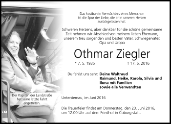 Traueranzeige von Othmar Ziegler von Neue Presse Coburg