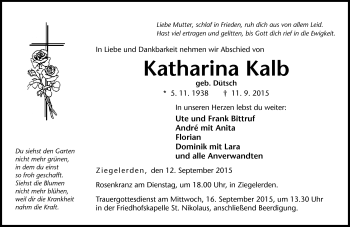 Traueranzeige von Katharina Kalb von Neue Presse Coburg