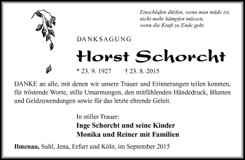 Traueranzeige von Horst Schorcht von Südthüringer Presse