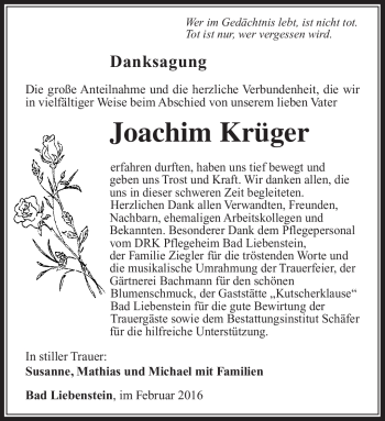 Traueranzeige von Joachim Krüger von Südthüringer Presse