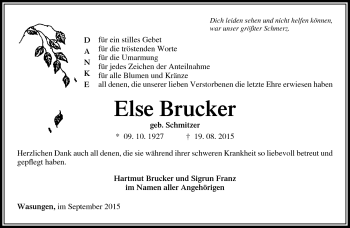 Traueranzeige von Else Brucker von Südthüringer Presse