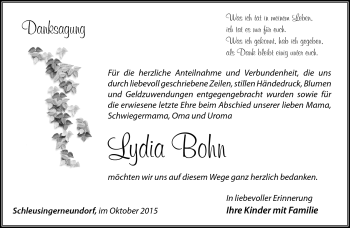 Traueranzeige von Lydia Bohn von Südthüringer Presse