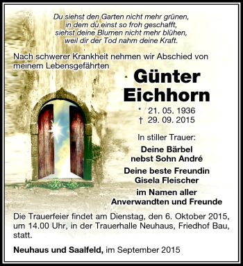 Traueranzeige von Günter Eichhorn von Südthüringer Presse