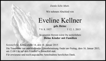 Traueranzeige von Eveline Kellner von Neue Presse Coburg