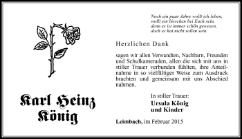 Traueranzeige von Karl-Heinz König von Südthüringer Presse