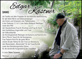 Traueranzeige von Edgar Kästner von Südthüringer Presse