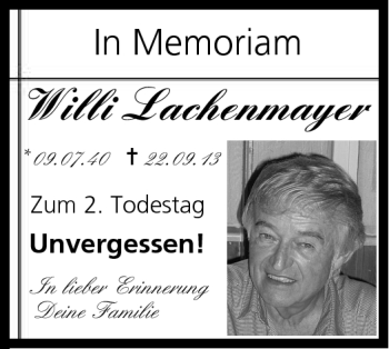 Traueranzeige von Willi Lachenmayer von Neue Presse Coburg