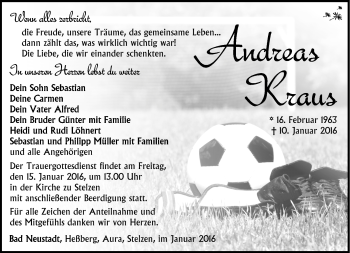 Traueranzeige von Andreas Kraus von Südthüringer Presse