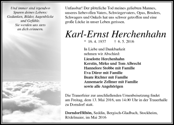 Traueranzeige von Karl-Ernst Herchenhahn von Südthüringer Presse