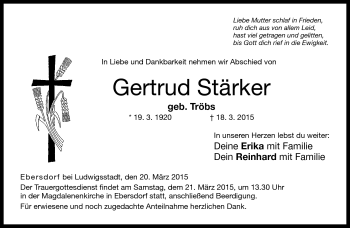 Traueranzeige von Gertrud Stärker von Neue Presse Coburg