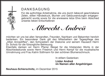 Traueranzeige von Albrecht Andreä von Südthüringer Presse