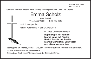 Traueranzeige von Emma Scholz von Frankenpost