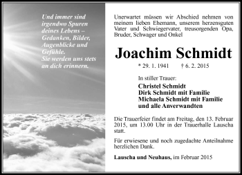 Traueranzeige von Joachim Schmidt von Südthüringer Presse