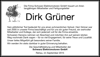 Traueranzeige von Dirk Grüner von Frankenpost