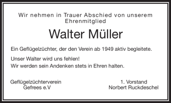 Traueranzeige von Walter Müller von Frankenpost