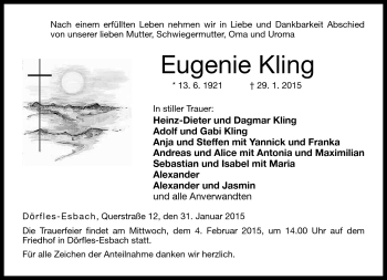 Traueranzeige von Eugenie Kling von Neue Presse Coburg