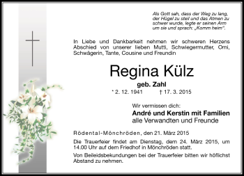 Traueranzeige von Regina Külz von Neue Presse Coburg