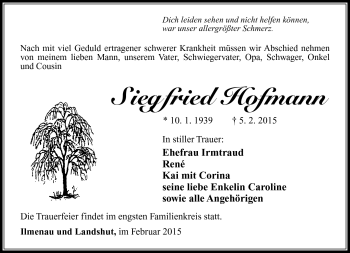 Traueranzeige von Siegfried Hofmann von Südthüringer Presse