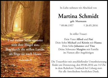 Traueranzeige von Martina Schmidt von Neue Presse Coburg